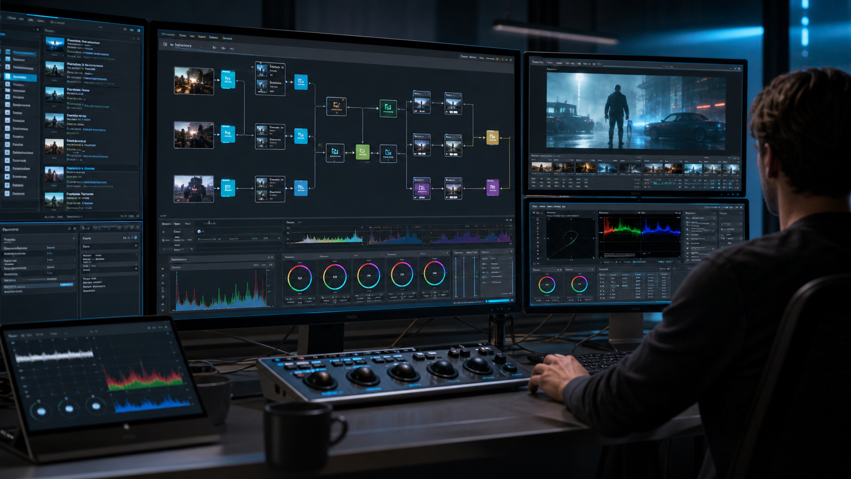 撮影素材、カラー変換、VFX、グレーディングをメタデータで連携するポストプロダクションの自動化画面
