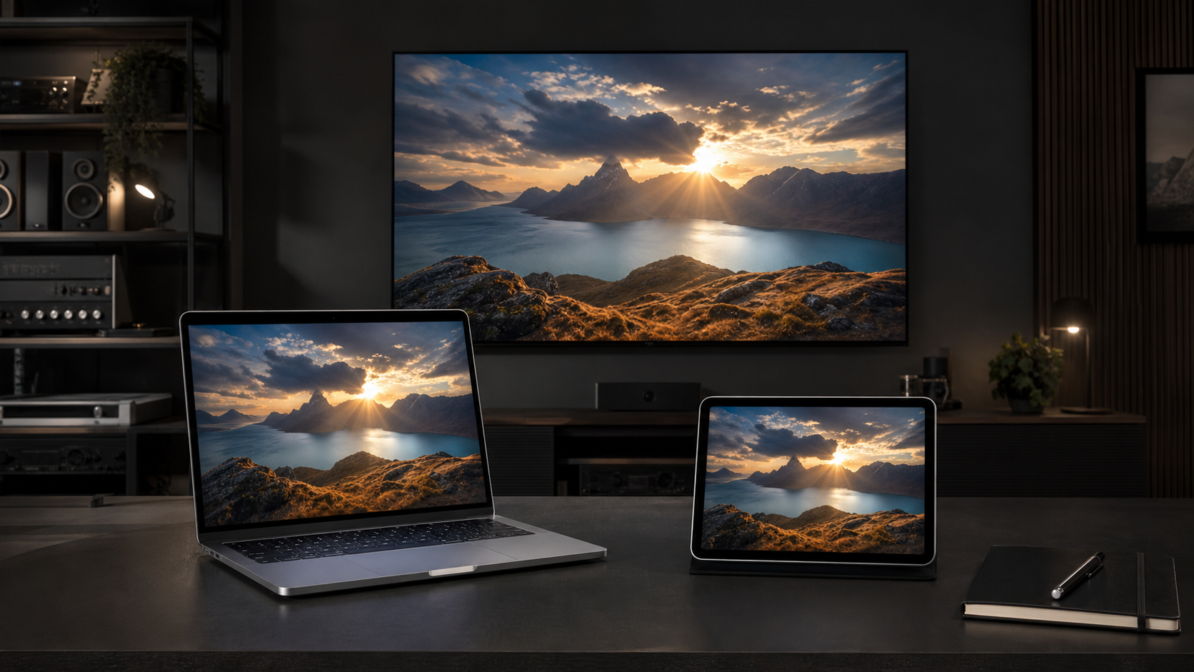 HDR対応TV、ノートPC、タブレットで同じHDR映像を確認する作品レビュー環境
