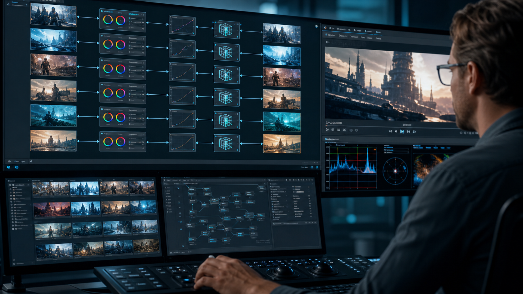 複数のVFXショットへCDLとShow LUTを自動適用するカラーパイプラインの画面